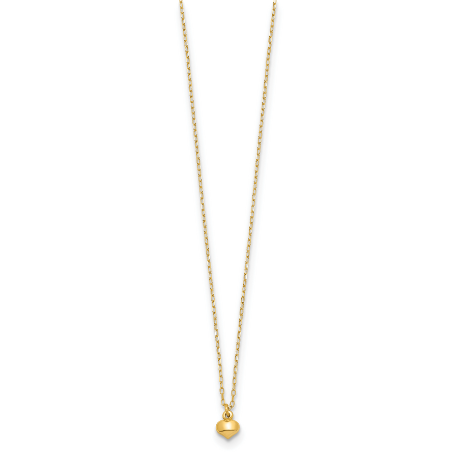 Collar con Corazón Hinchado Pulido en Oro Amarillo de 14K – 16.5 pulgadas