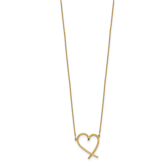 14k Gold Polished Open Heart Necklace with 2 Inch Extension