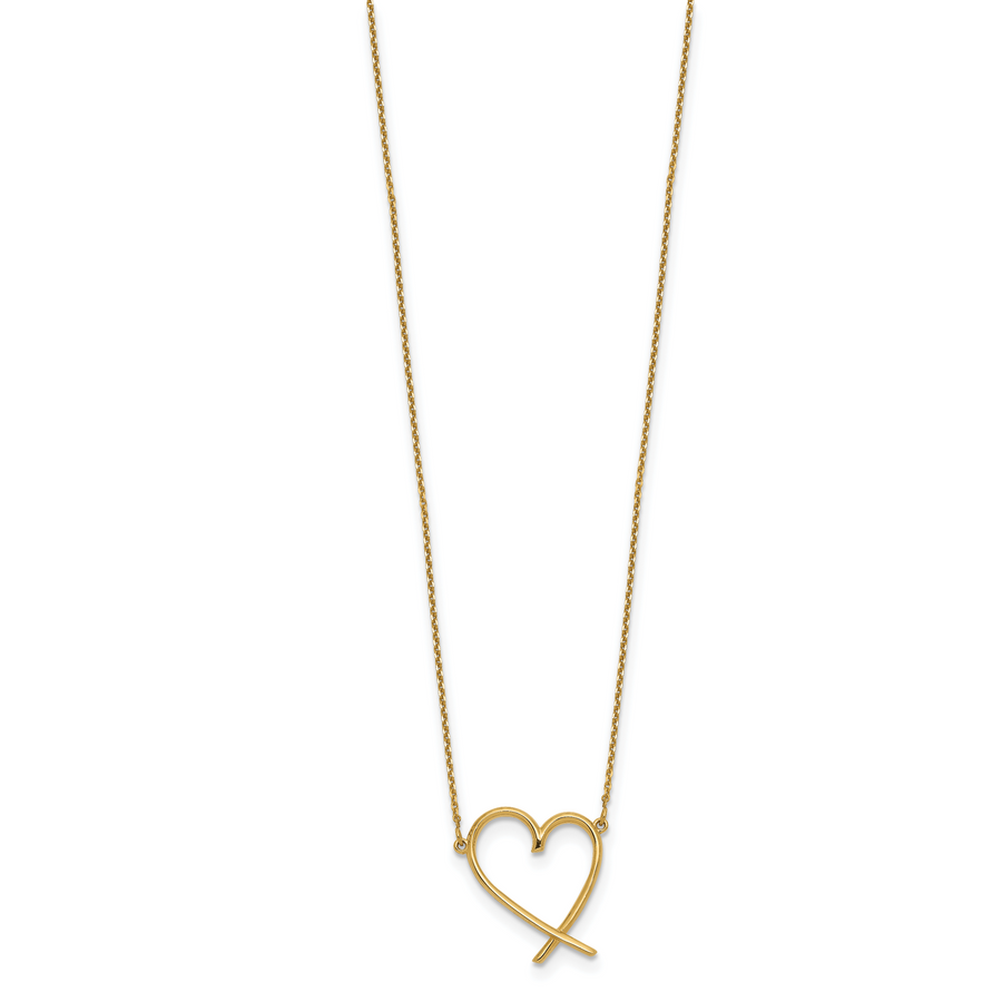 Collar de Corazón Abierto Pulido en Oro de 14k con Extensión de 2 Pulgadas