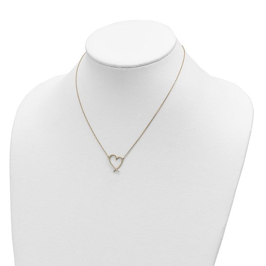 14k Gold Polished Open Heart Necklace with 2 Inch Extension