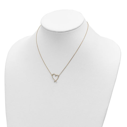 14k Gold Polished Open Heart Necklace with 2 Inch Extension
