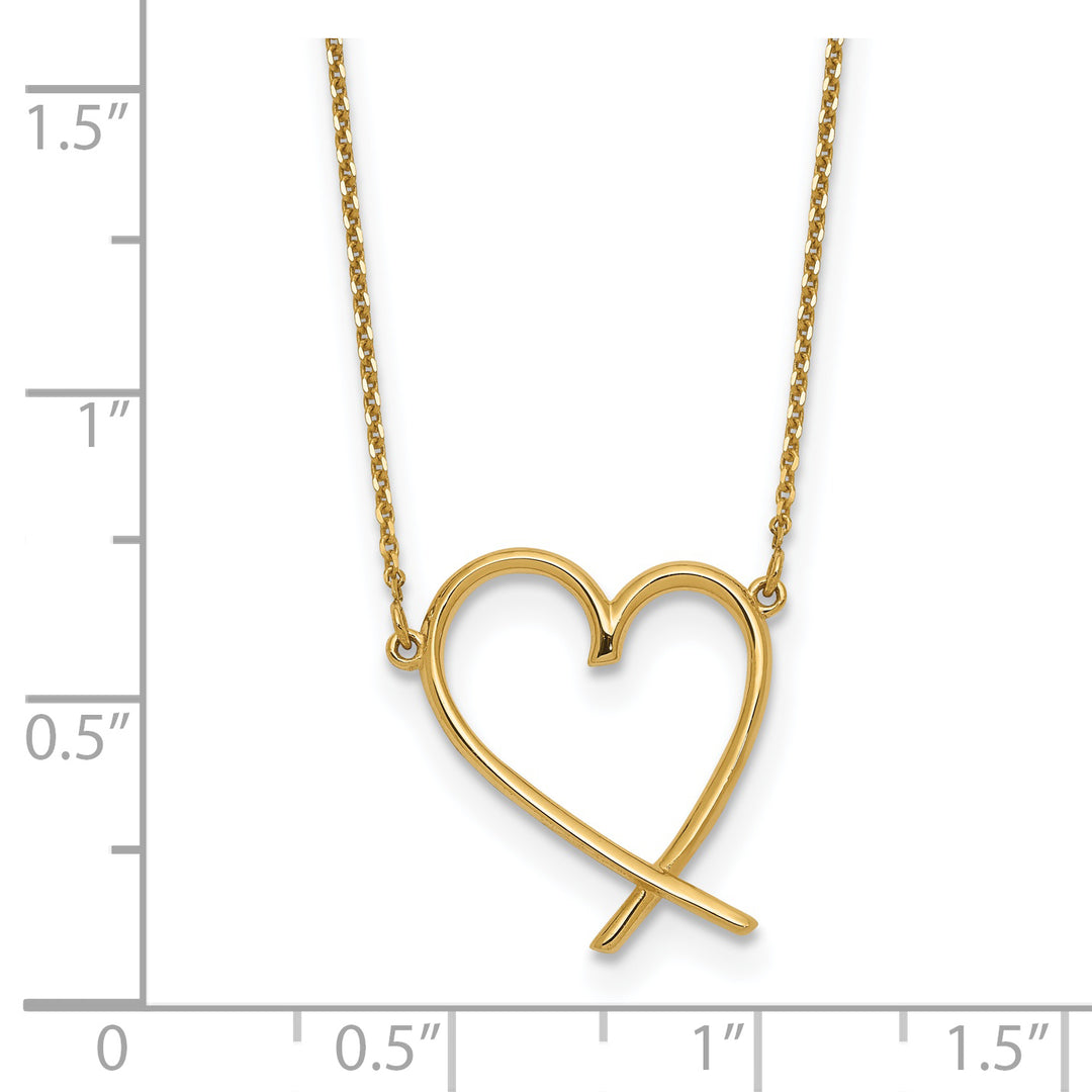 14k Gold Polished Open Heart Necklace with 2 Inch Extension