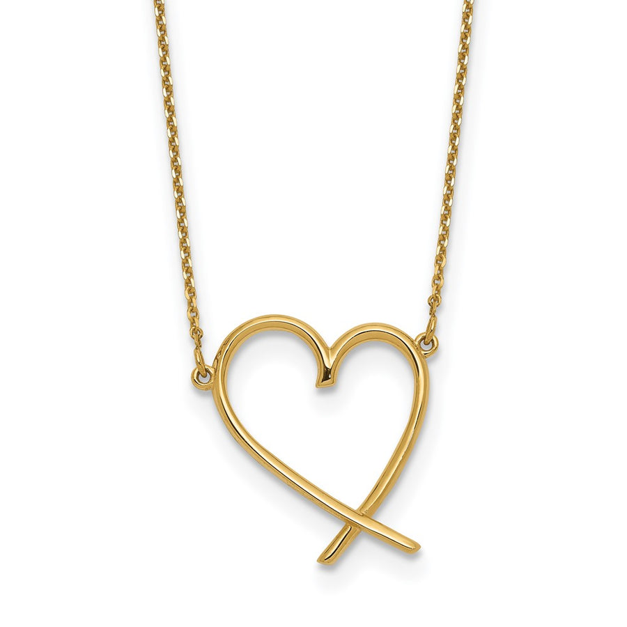 Collar de Corazón Abierto Pulido en Oro de 14k con Extensión de 2 Pulgadas