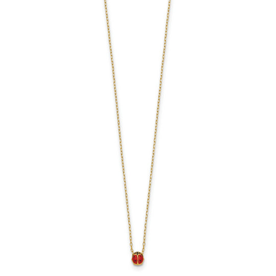Collar con Dije de Mariquita Pequeña Pulida y Esmalte 14K (16.5in)