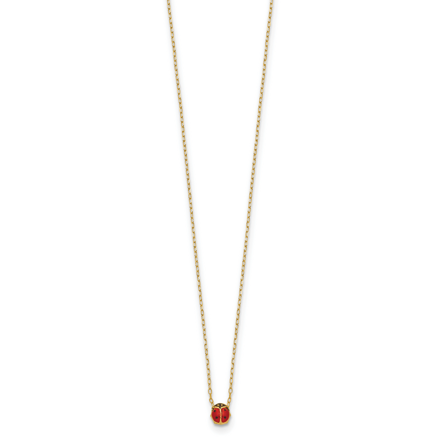 Collar con Dije de Mariquita Pequeña Pulida y Esmalte 14K (16.5in)