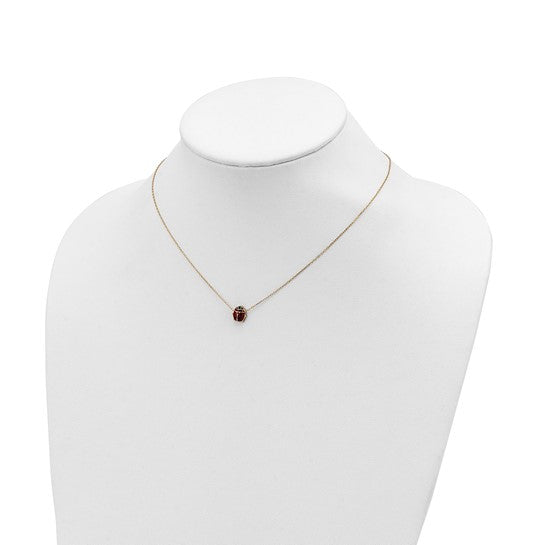 Collar con Colgante de Dama de 14k, Grande y Esmalte de Mariquita de 16.5"