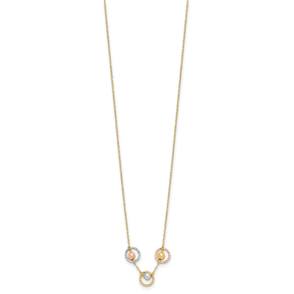 14K Polished D/C Tri-Color 3-Bead Necklace
