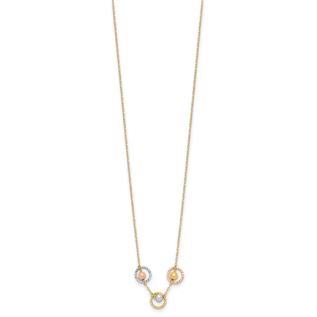 14K Polished D/C Tri-Color 3-Bead Necklace