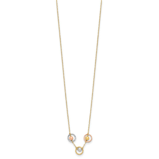 14K Polished D/C Tri-Color 3-Bead Necklace