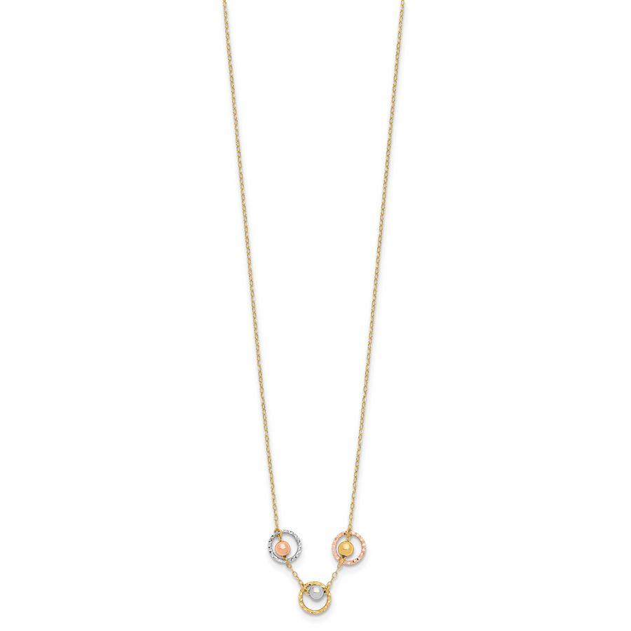 Collar de 3 Esferas Tri-Color de 14K Pulido y D/C