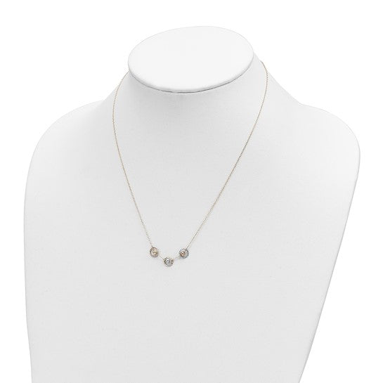 14K Polished D/C Tri-Color 3-Bead Necklace
