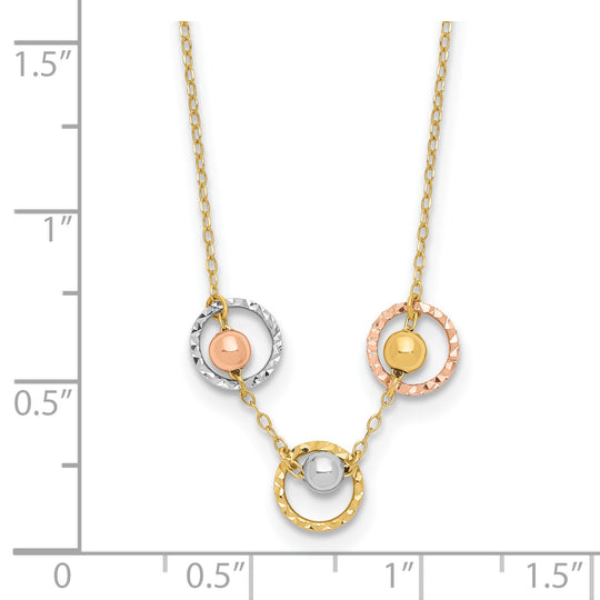 14K Polished D/C Tri-Color 3-Bead Necklace