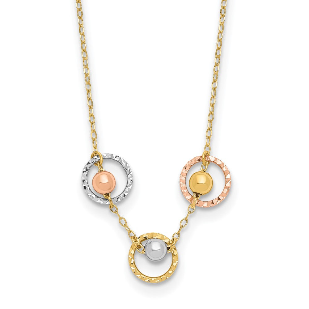 14K Polished D/C Tri-Color 3-Bead Necklace