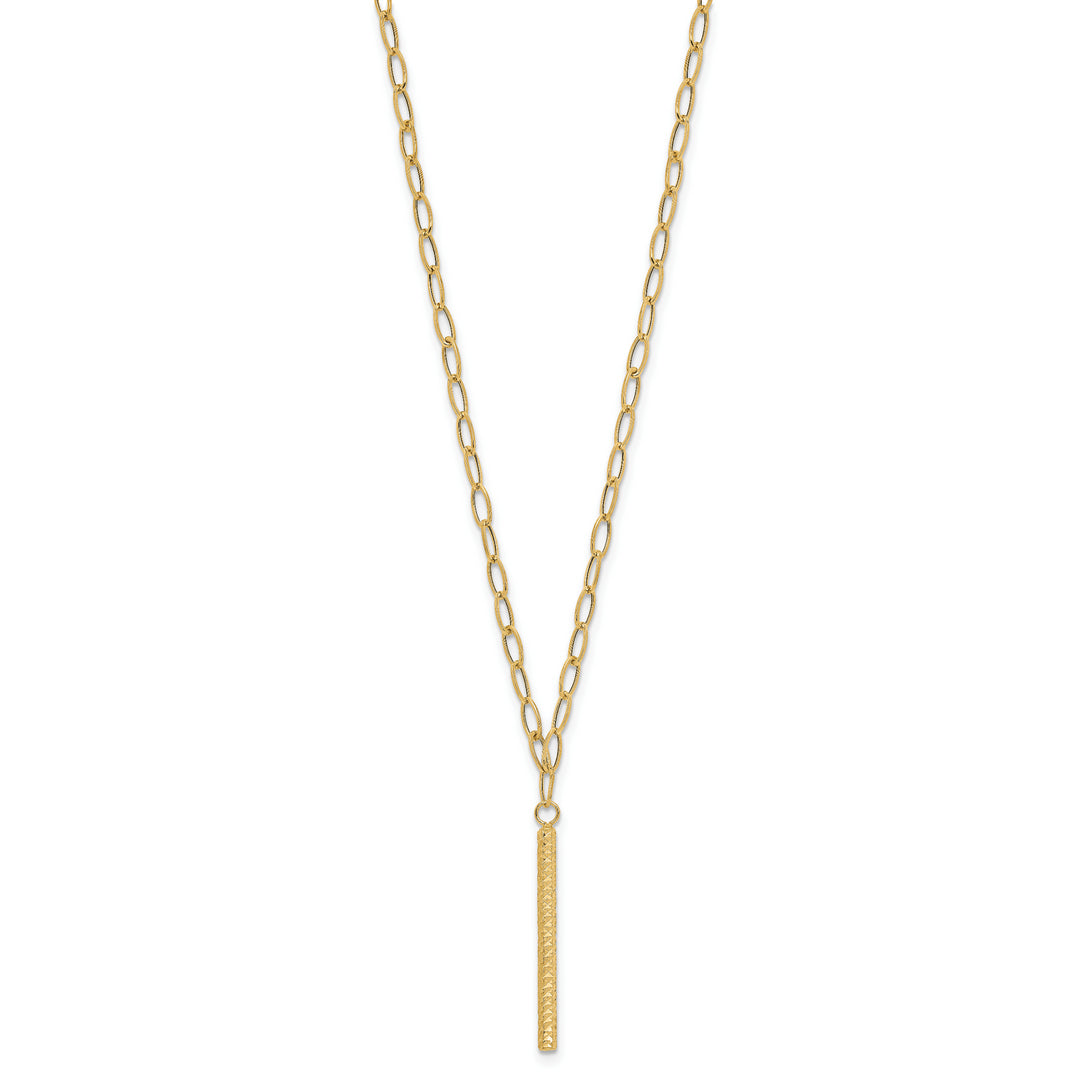 14K Diamond-Cut Polished Oval Link Bar Necklace, 18 inches