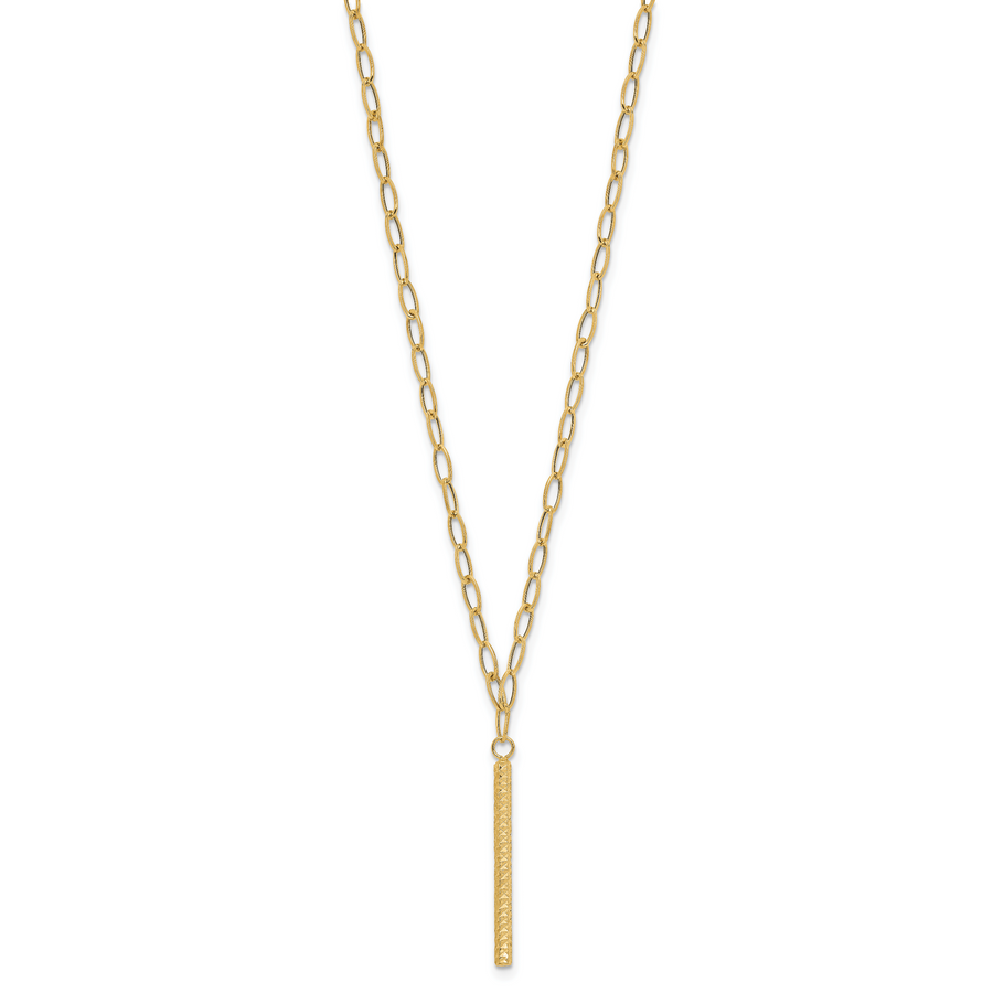 Collar de Barra 14K de eslabones ovalados pulidos con corte en diamante de 18 pulgadas