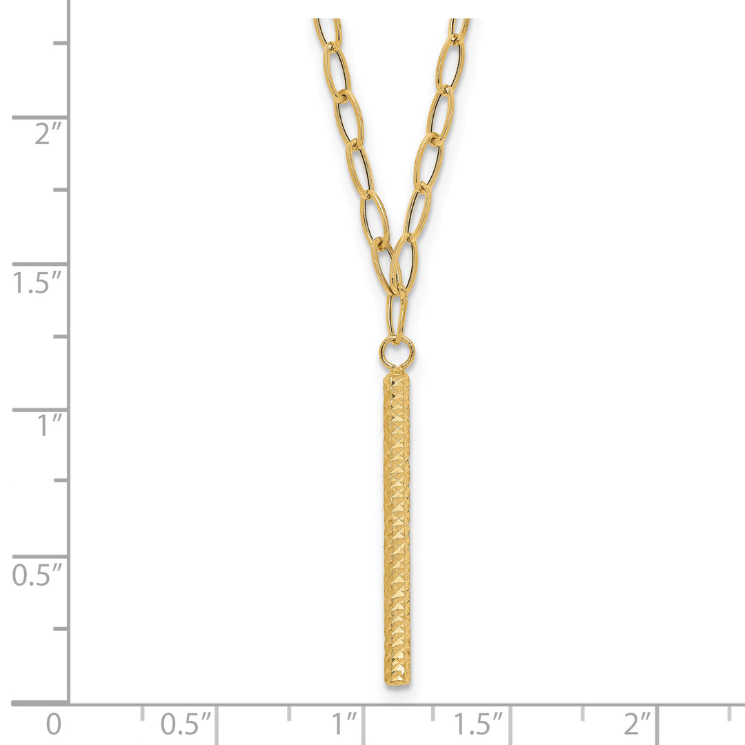 14K Diamond-Cut Polished Oval Link Bar Necklace, 18 inches
