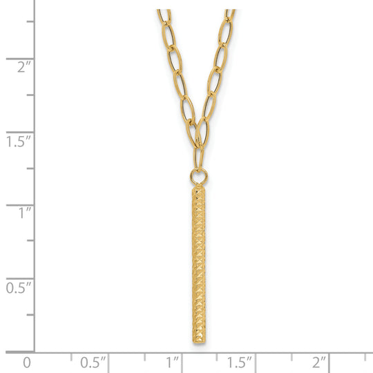 14K Diamond-Cut Polished Oval Link Bar Necklace, 18 inches