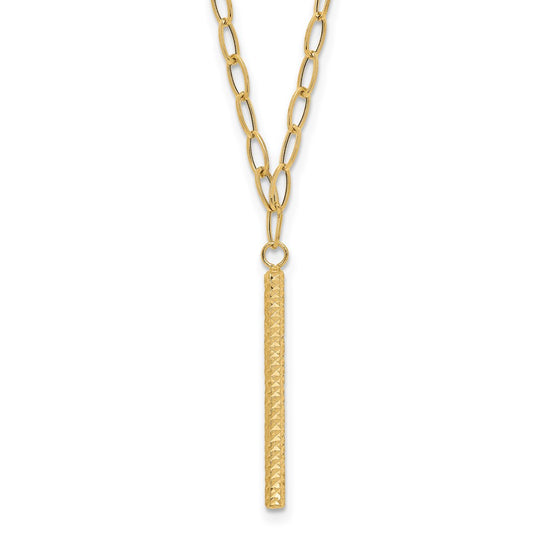 14K Diamond-Cut Polished Oval Link Bar Necklace, 18 inches