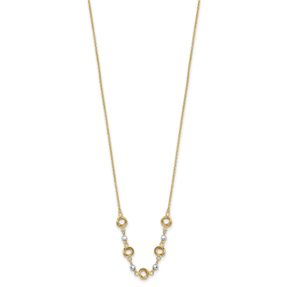 14K Two-Tone Gold Polished D/C Pearl Love Knot Necklace with 2-Inch Extender