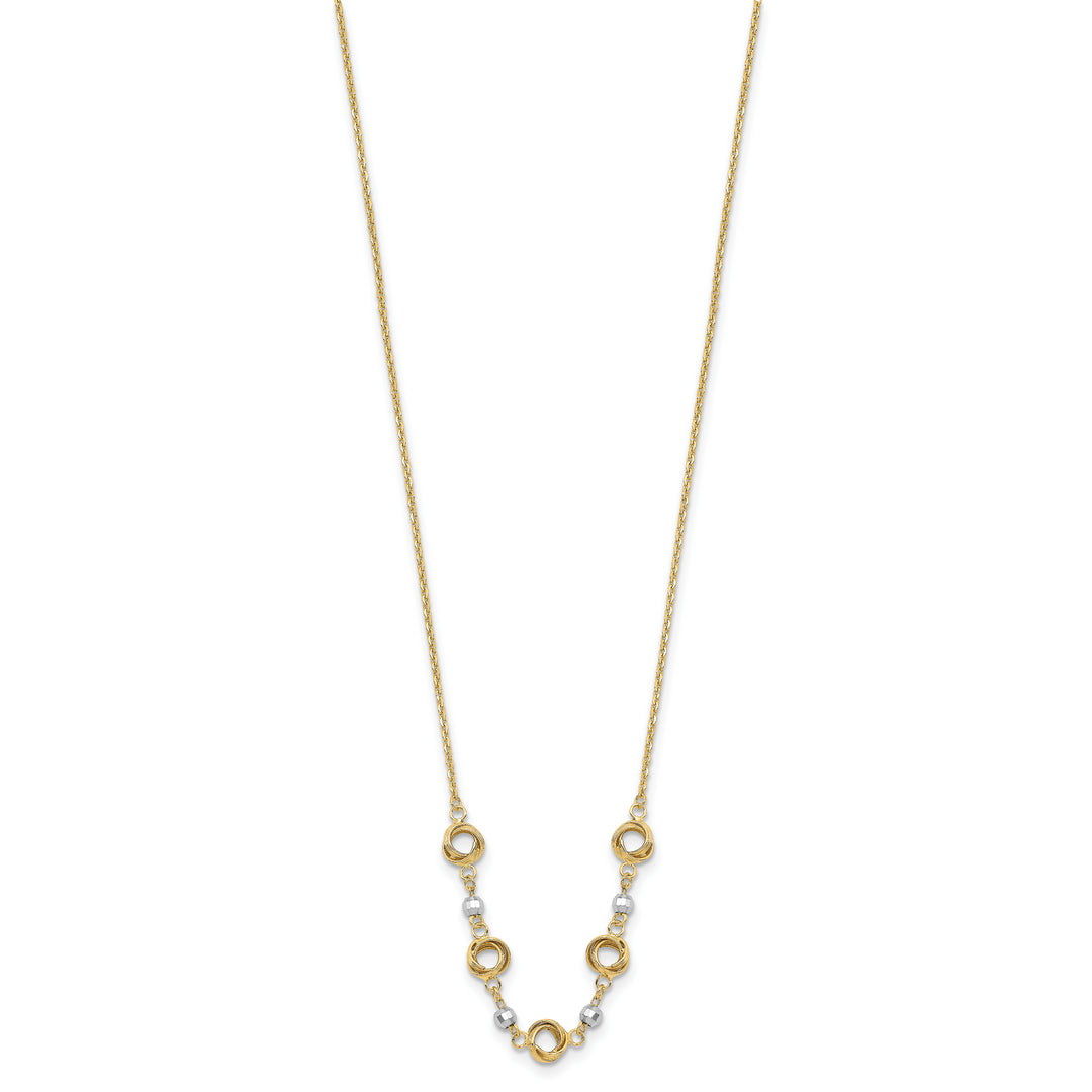 14K Two-Tone Gold Polished D/C Pearl Love Knot Necklace with 2-Inch Extender