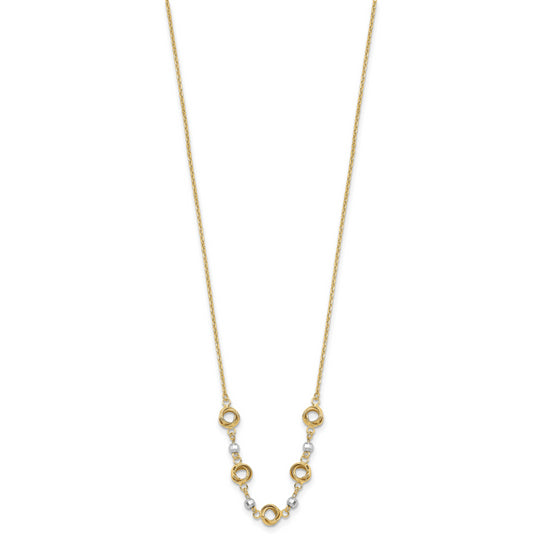 14K Two-Tone Gold Polished D/C Pearl Love Knot Necklace with 2-Inch Extender