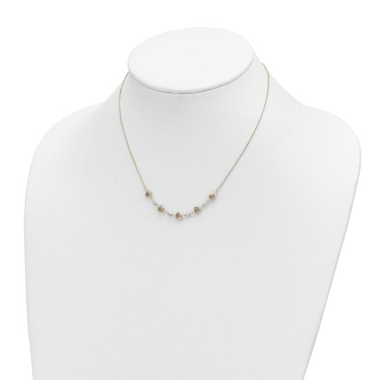 14K Two-Tone Gold Polished D/C Pearl Love Knot Necklace with 2-Inch Extender