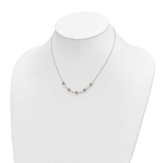 14K Two-Tone Gold Polished D/C Pearl Love Knot Necklace with 2-Inch Extender