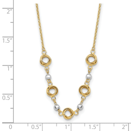 14K Two-Tone Gold Polished D/C Pearl Love Knot Necklace with 2-Inch Extender