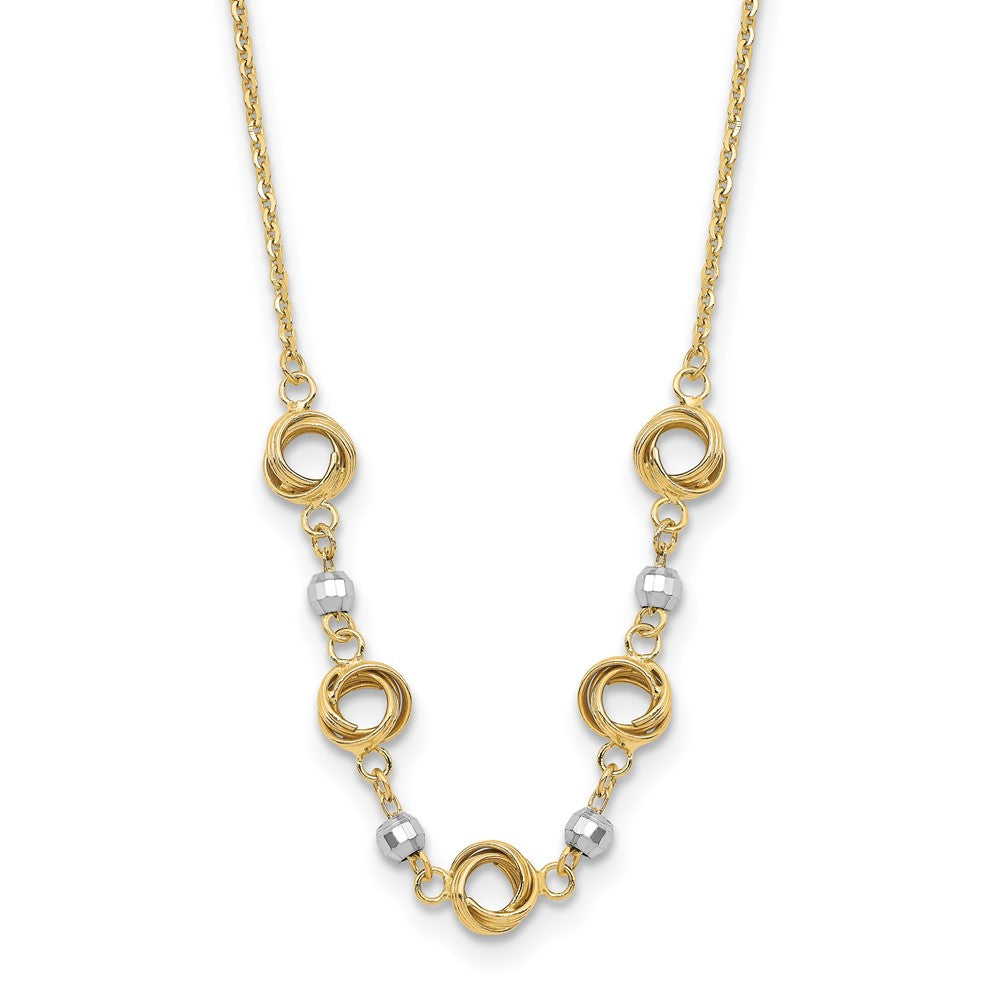 14K Two-Tone Gold Polished D/C Pearl Love Knot Necklace with 2-Inch Extender