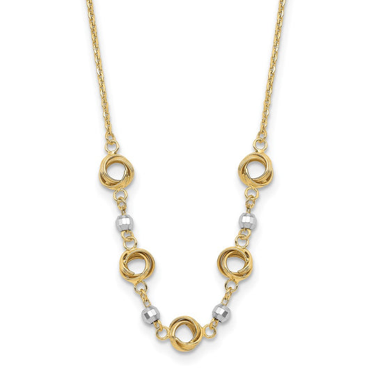 14K Two-Tone Gold Polished D/C Pearl Love Knot Necklace with 2-Inch Extender