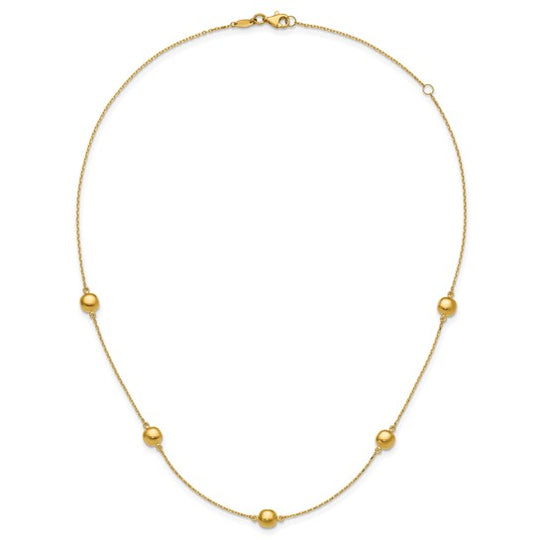 Collar de Oro Amarillo de 14K con 5 Estaciones Pulidas y Extensor de 2 Pulgadas - 16 Pulgadas