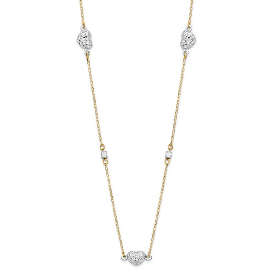 Collar 14K de Corazones en Dos Tonos con Acabado Pulido