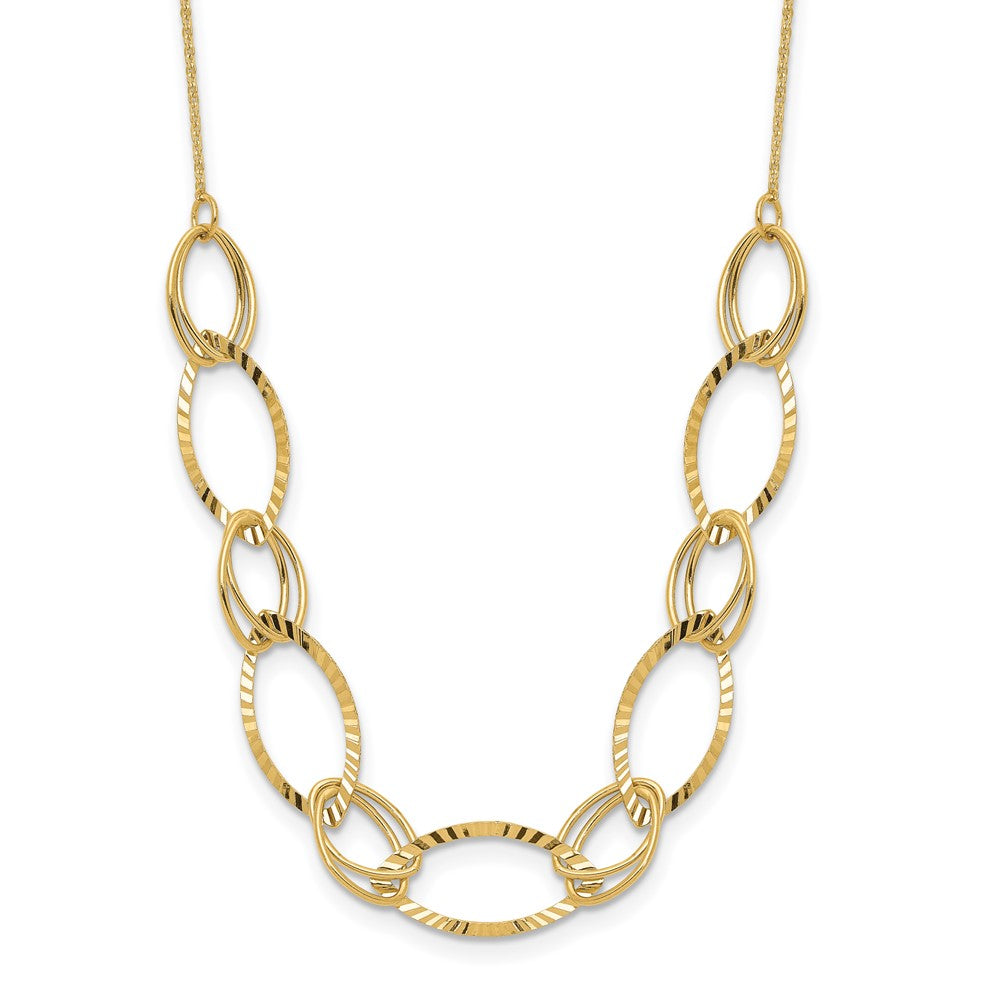 14K Polished Diamond Cut Oval Necklace