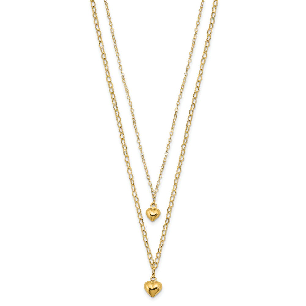 14K Two-Layer Interlocking Hearts Necklace with Extension