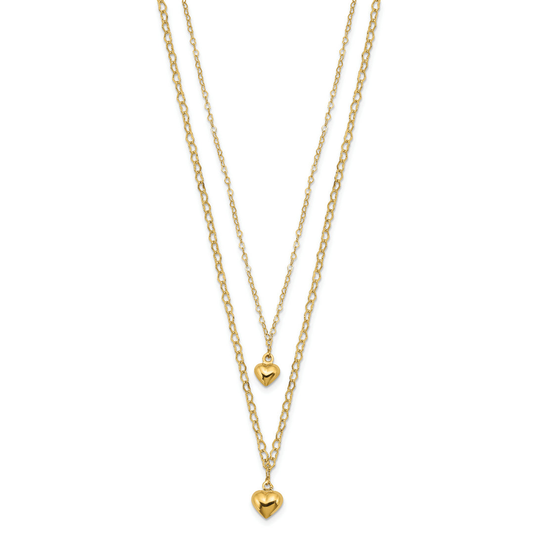 14K Two-Layer Interlocking Hearts Necklace with Extension