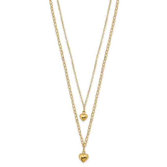 14K Two-Layer Interlocking Hearts Necklace with Extension