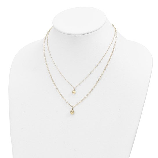 14K Two-Layer Interlocking Hearts Necklace with Extension