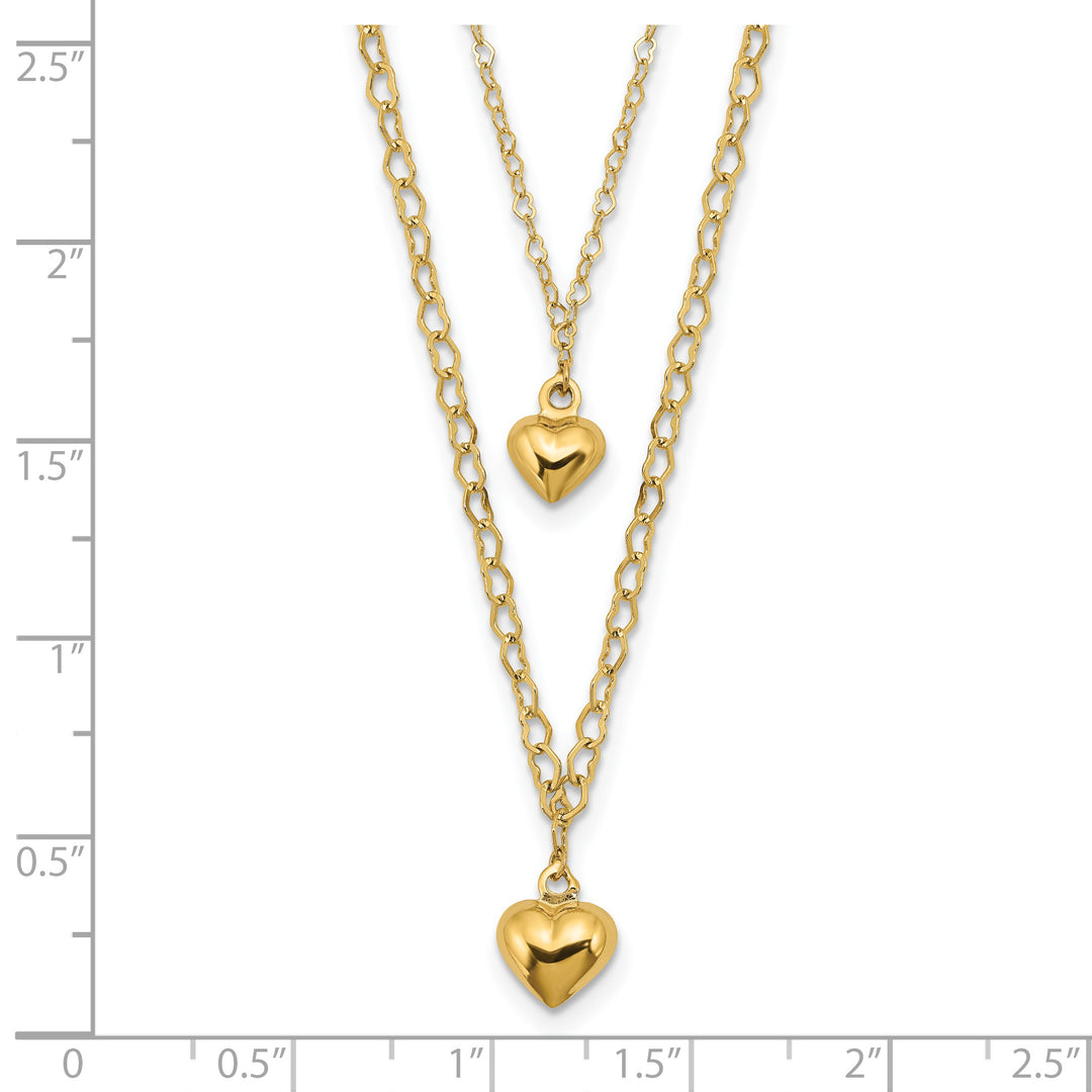 14K Two-Layer Interlocking Hearts Necklace with Extension
