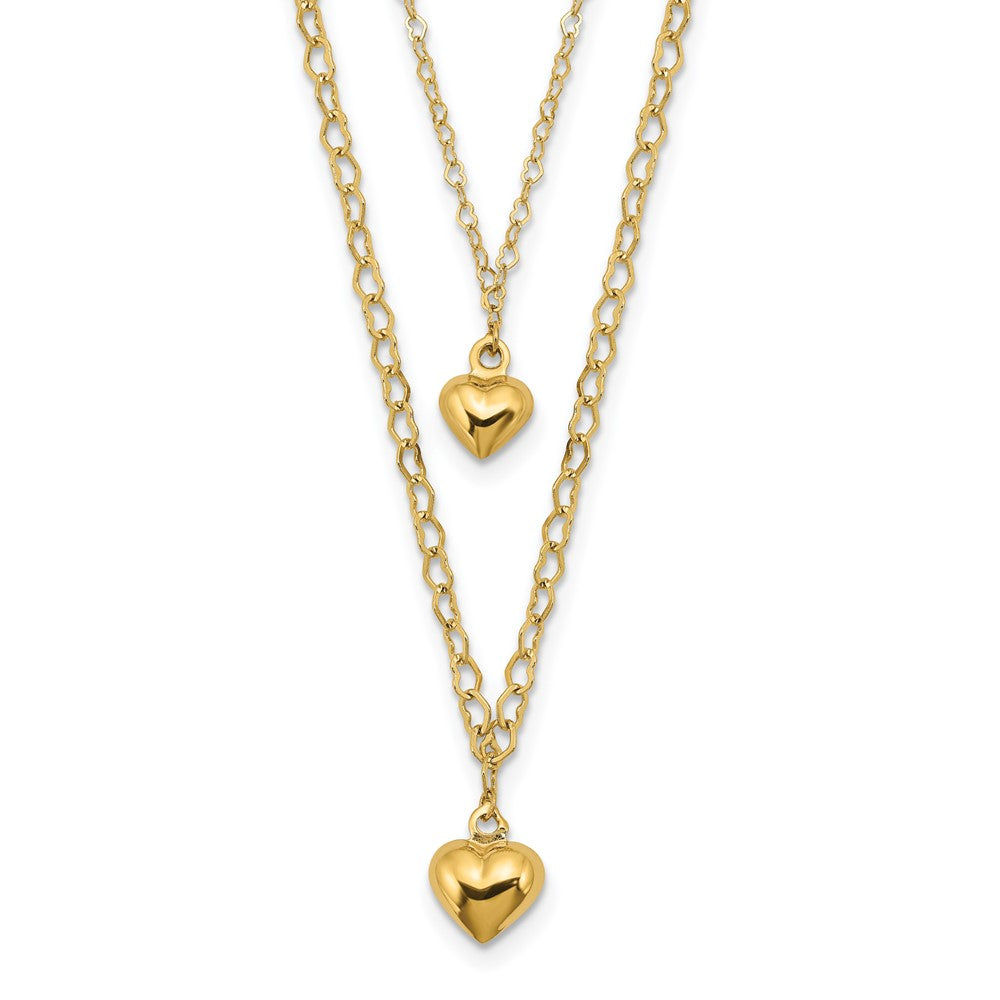 14K Two-Layer Interlocking Hearts Necklace with Extension