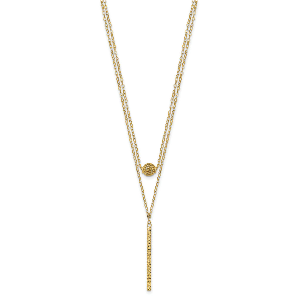 14K Double Layer Necklace with Hollow Balls and Bar with Polished Finish