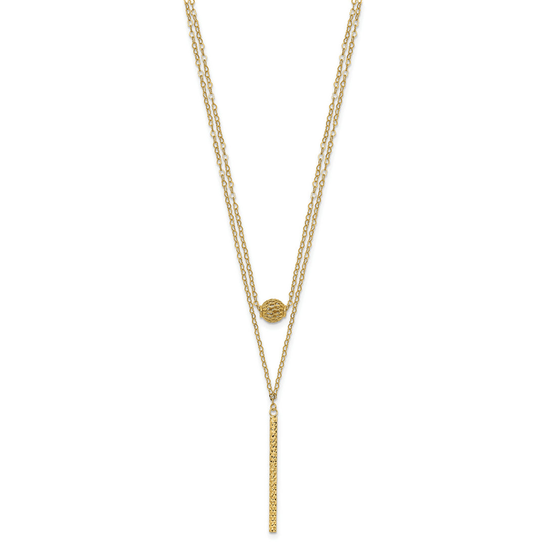 14K Double Layer Necklace with Hollow Balls and Bar with Polished Finish