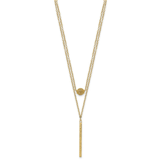 14K Double Layer Necklace with Hollow Balls and Bar with Polished Finish