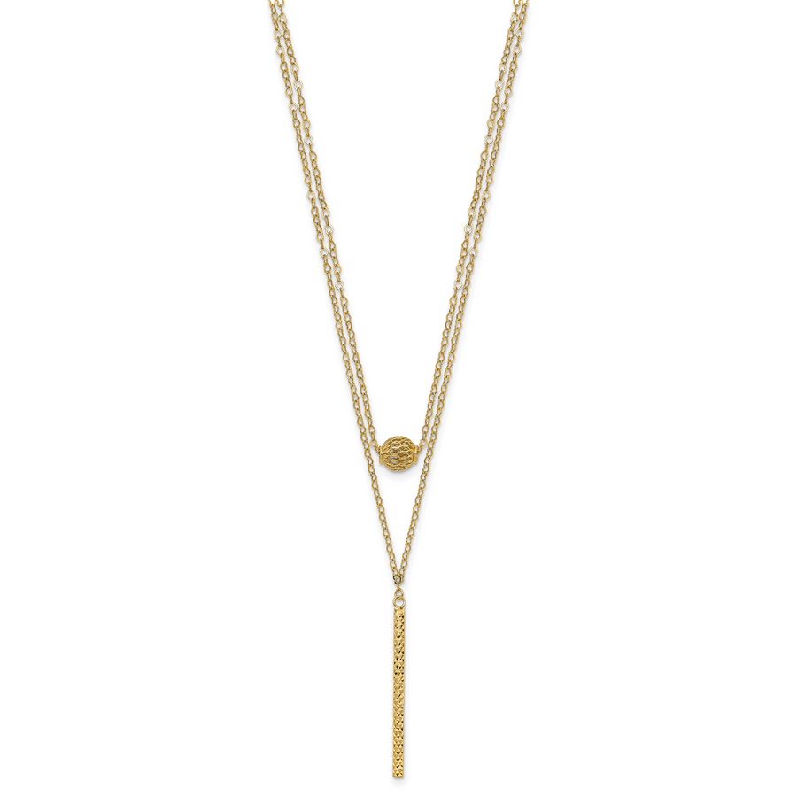 Collar 14K de Doble Capa con Esferas Huecas y Barra con Acabado Pulido