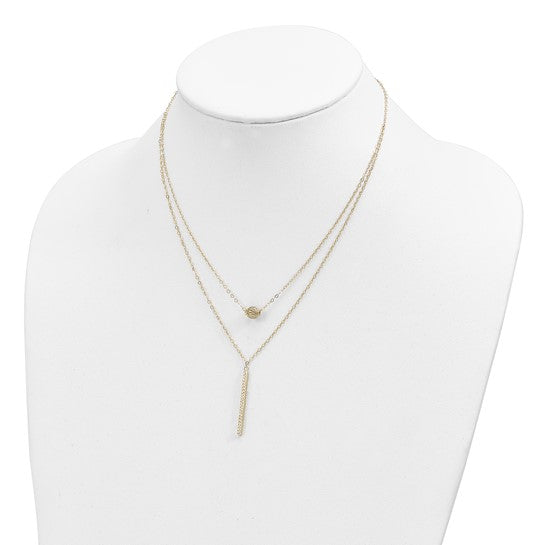14K Double Layer Necklace with Hollow Balls and Bar with Polished Finish