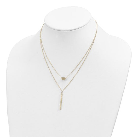 14K Double Layer Necklace with Hollow Balls and Bar with Polished Finish