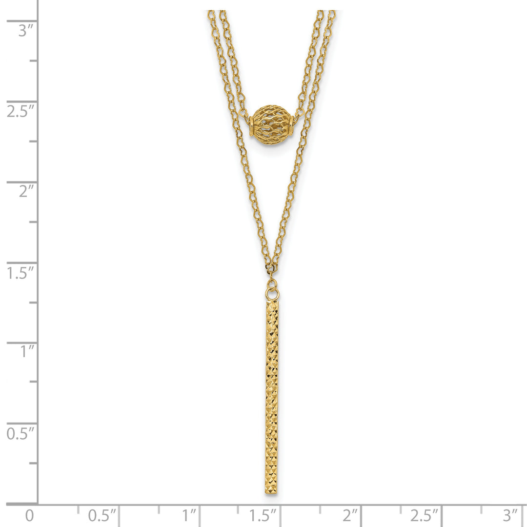 14K Double Layer Necklace with Hollow Balls and Bar with Polished Finish