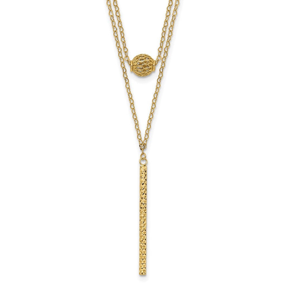 14K Double Layer Necklace with Hollow Balls and Bar with Polished Finish