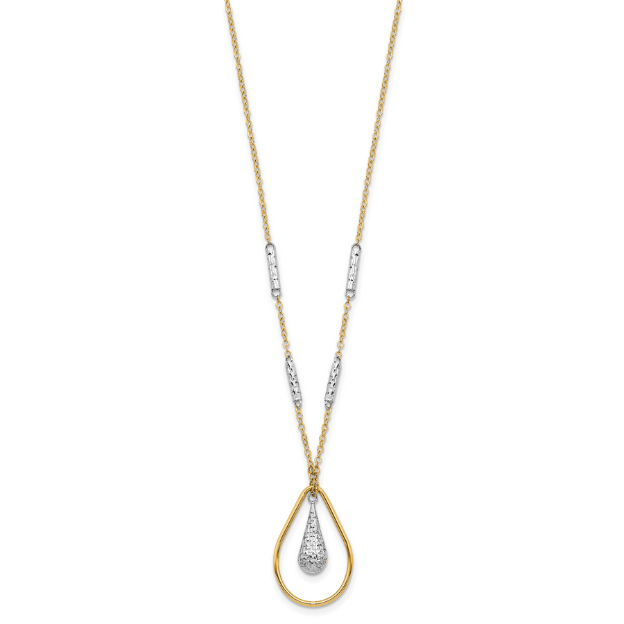 Collar Teardrop Pulido y Doble Tono 14K con Acabado Diamante