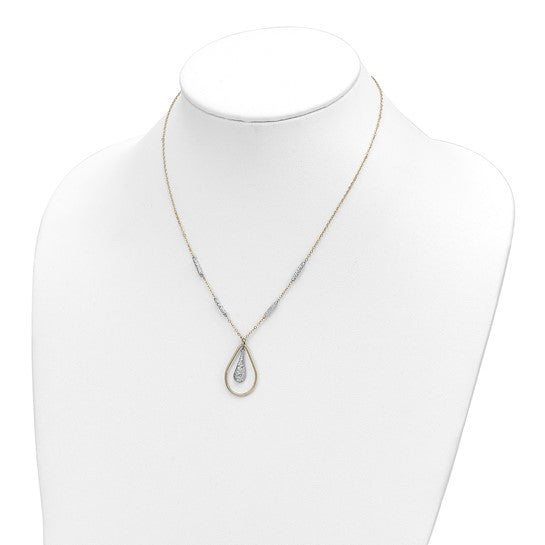 14K Polished Dual-Tone Teardrop Necklace with Diamond Finish