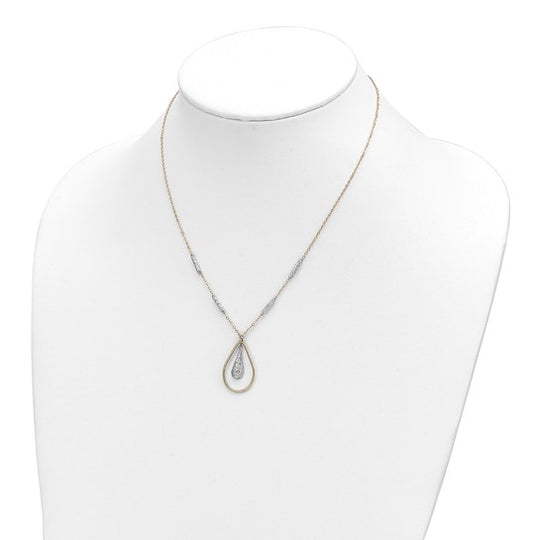 14K Polished Dual-Tone Teardrop Necklace with Diamond Finish